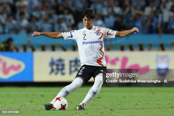 Genta Miura of Gamba Osaka in action during the J.League J1 match between Gamba Osaka and Jubilo Iwata at Suita City Football Stadium on August 13,...