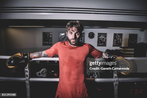 Aaron Chalmers of Geordie Shore is photographed during a MMA pre-fight workout at Urban Kings Gym on August 14, 2017 in London, England. The main...