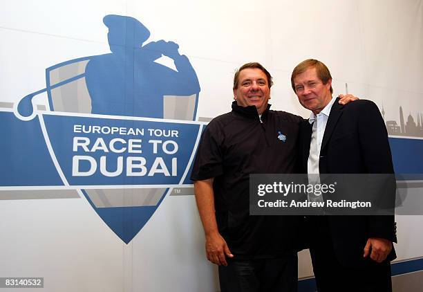 David Spencer, CEO of Leisurecorp, and George O'Grady, Chief Executive of The European Tour, pose for a photograph during the launch of The Race To...