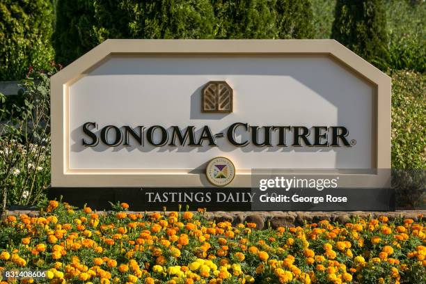 The entrance to Sonoma-Cutrer Winery is viewed on August 3 near Santa Rosa, California. Following a record winter rainfall on the North Coast,...