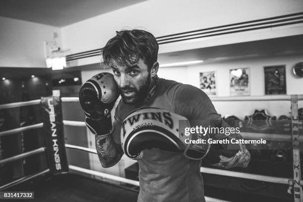 Aaron Chalmers of Geordie Shore is photographed during a MMA pre-fight workout at Urban Kings Gym on August 14, 2017 in London, England. The main...