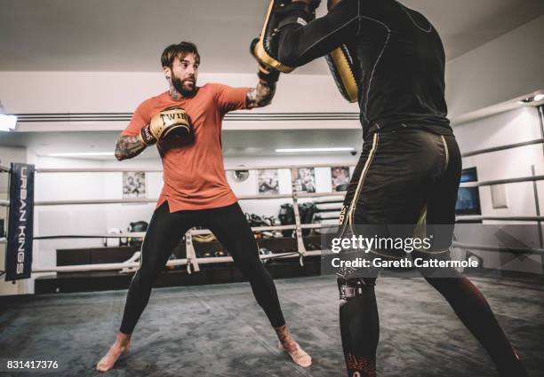 Aaron Chalmers of Geordie Shore is photographed during a MMA pre-fight workout at Urban Kings Gym on August 14, 2017 in London, England. The main...