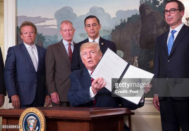 President Donald J. Trump signs a memorandum on addressing China's laws, policies, practices, and actions related to intellectual property,...