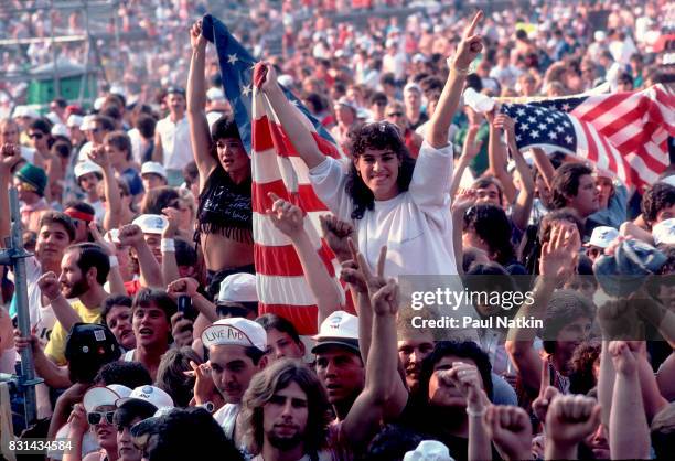 Crowd at Live Aid at Veteran's Stadium in Philadelphia, Pennsylvania, July 13, 1985.