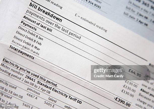 In this photo illustration a domestic energy bill is seen in a home on October 6, 2008 in Bristol, England. The energy company regulator Ofgem has...