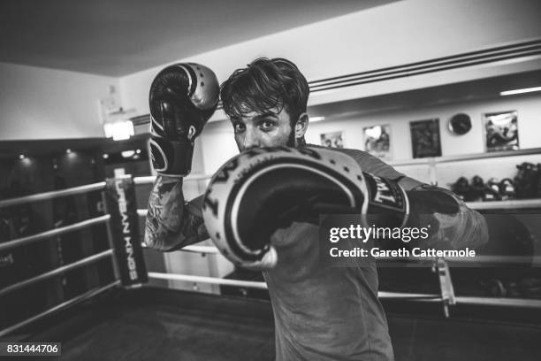 Aaron Chalmers of Geordie Shore is photographed during a MMA pre-fight workout at Urban Kings Gym on August 14, 2017 in London, England. The main...