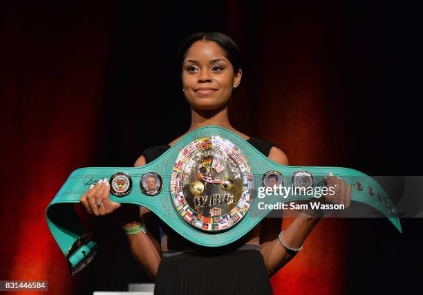 General view shows a WBC championship belt signed by the 2017 Nevada Boxing Hall of Fame inductees at the fifth annual induction gala at Caesars...