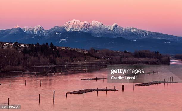 fraser river at sunset, bc, canada - surrey british columbia stock pictures, royalty-free photos & images