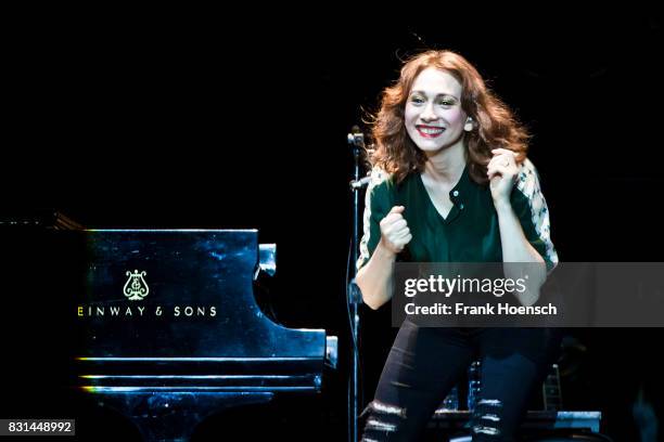 American singer Regina Spektor performs live on stage during a concert at the Tempodrom on August 14, 2017 in Berlin, Germany.