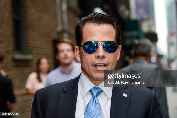 Former White House Communications Director Anthony Scaramucci enters the "The Late Show With Stephen Colbert" taping at the Ed Sullivan Theater on...