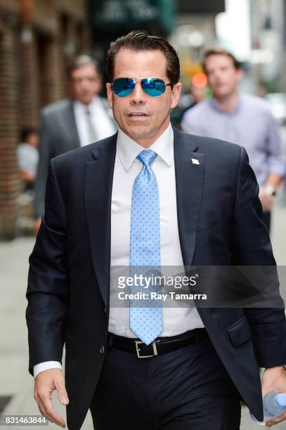Former White House Communications Director Anthony Scaramucci enters the "The Late Show With Stephen Colbert" taping at the Ed Sullivan Theater on...