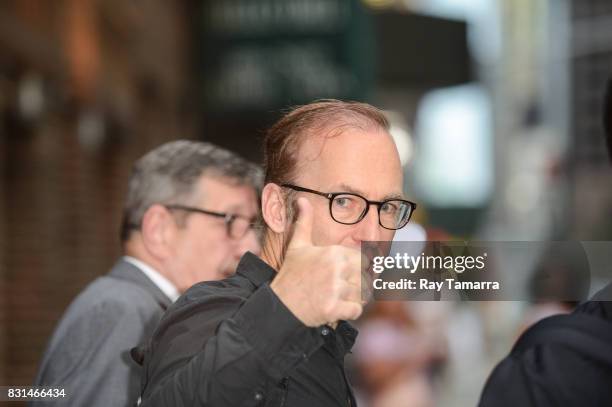 Actor Bob Odenkirk leaves the "The Late Show With Stephen Colbert" taping at the Ed Sullivan Theater on August 14, 2017 in New York City.