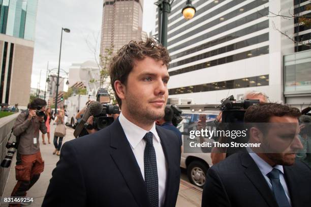 Austin Swift, Taylor Swift's brother, leaves the courthouse following the verdict of the civil case of Taylor Swift vs David Mueller at the Alfred A....