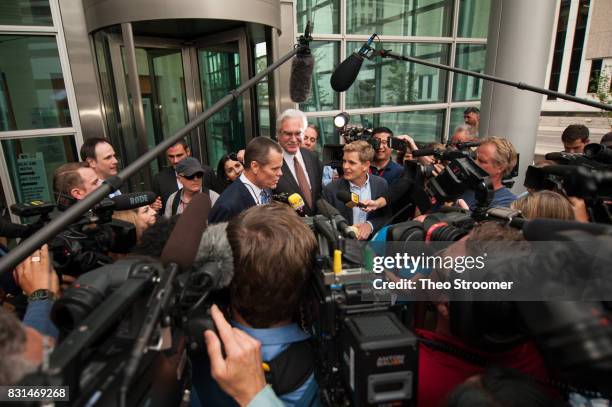 Taylor Swift's attorney J. Douglas Baldridge speaks to the media following the verdict of the civil case of Taylor Swift vs David Mueller at the...