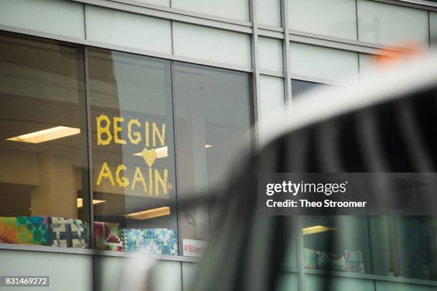 Sign displaying a Taylor Swift lyric across the street from court following the verdict in the civil case of Taylor Swift vs David Mueller at the...