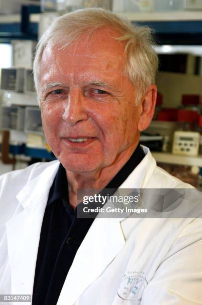 German scientist Harald zur Hausen poses for the press in the labor at the German Cancer Research Center on October 6, 2008 in Heidelberg, Germany....