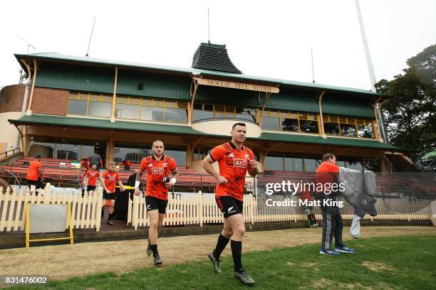 Perenara and Ryan Crotty of the All Blacks take to the field during a New Zealand All Blacks training session at North Sydney Oval on August 15, 2017...