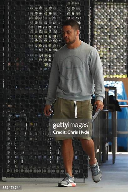 Jarryd Hayne of the Gold Coast Titans leaves Titans Headquarters on August 15, 2017 in Gold Coast, Australia.