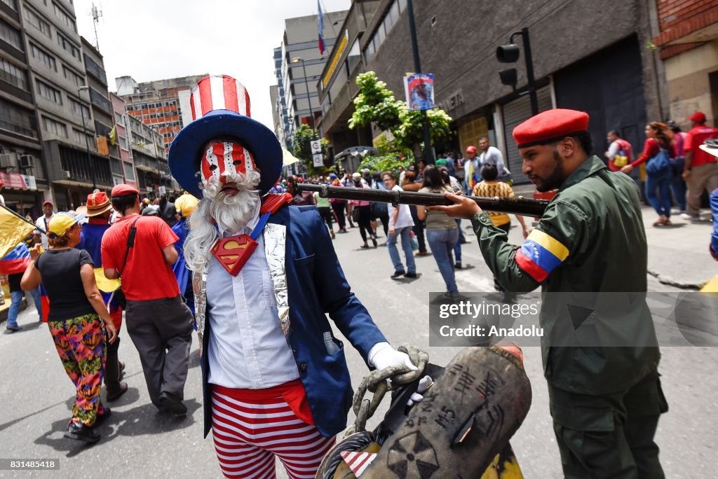 Protest supporting Nicolas Maduro and opposing Donald Trump in Venezuela