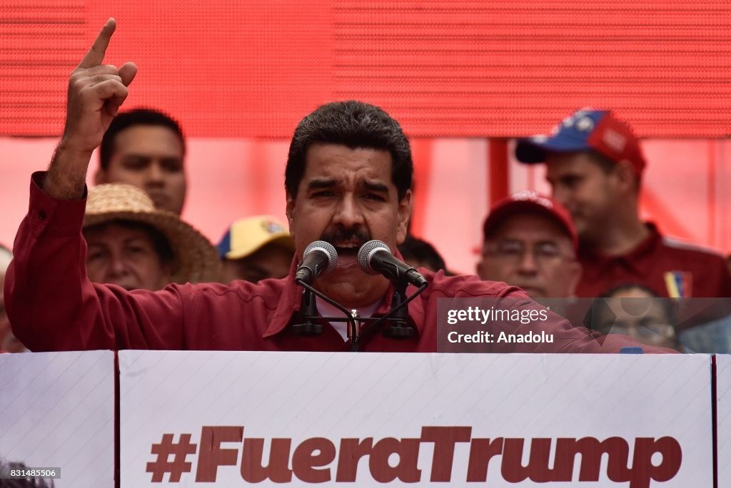 Protest supporting Nicolas Maduro and opposing Donald Trump in Venezuela