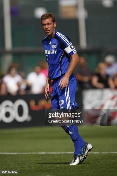Jimmy Conrad of the Kansas City Wizards gets in position against the Chicago Fire during the game at Community America Ballpark on October 5, 2008 in...