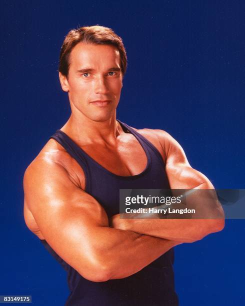 Body builder, actor and future Governor of California Arnold Schwarzenegger poses for a portrait session on June 13, 1985 in Los Angeles, California.