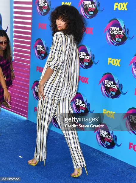 Zendaya arrives at the Teen Choice Awards 2017 at Galen Center on August 13, 2017 in Los Angeles, California.