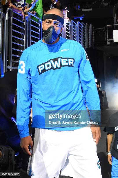 Jerome Williams of the Power is introduced during week eight of the BIG3 three on three basketball league at Staples Center on August 13, 2017 in Los...