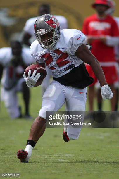 Tampa Bay Buccaneers running back Doug Martin runs with the ball during the Buccaneers joint practice with the Jacksonville Jaguars on August 14,...