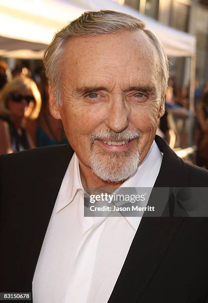 Actor Dennis Hopper arrives at the world premiere of Touchstone Pictures' 'Swing Vote' held at the El Capitan Theater on July 24, 2008 in Hollywood,...