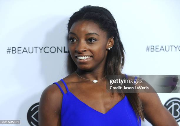 Simone Biles attends the 5th annual Beautycon festival at Los Angeles Convention Center on August 13, 2017 in Los Angeles, California.