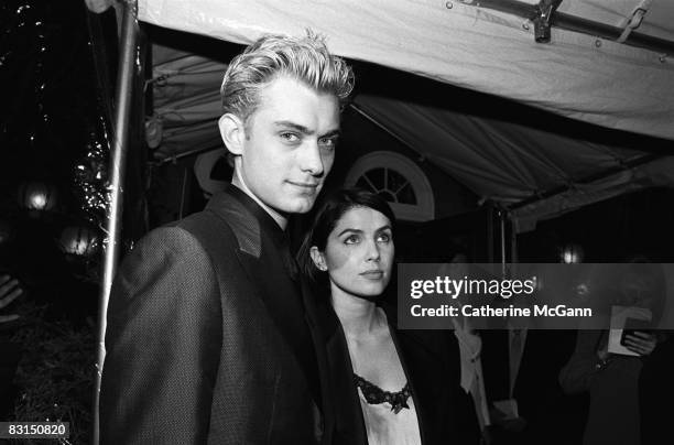 British Actor Jude Law , star of the Broadway play "Indiscretions" and girlfriend Sadie Frost at a party at Tavern on the Green to celebrate the...