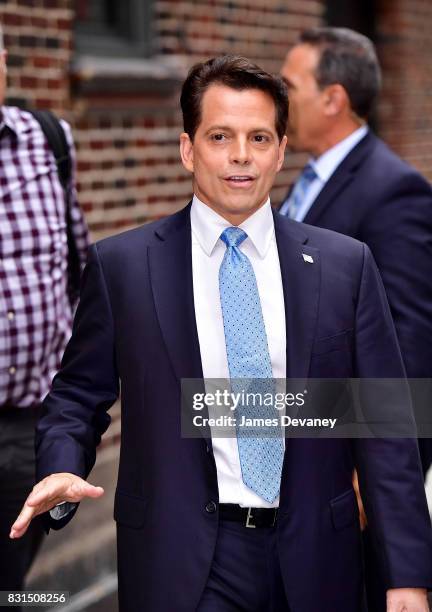 Anthony Scaramucci leaves "The Late Show With Stephen Colbert' at the Ed Sullivan Theater on August 14, 2017 in New York City.