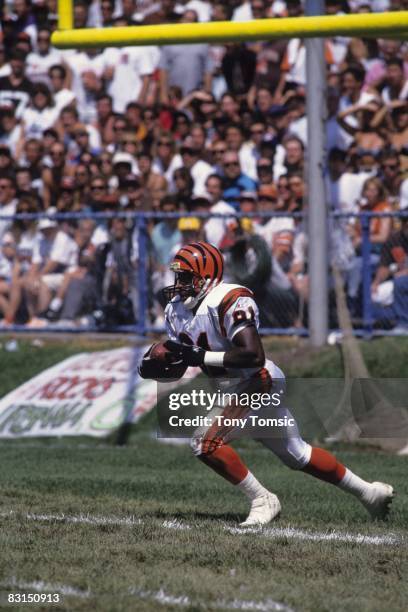 Kick returner Patrick Robinson of the Cincinnati Bengals returns a kick during a game on September 5, 1993 against the Cleveland Browns at Municipal...