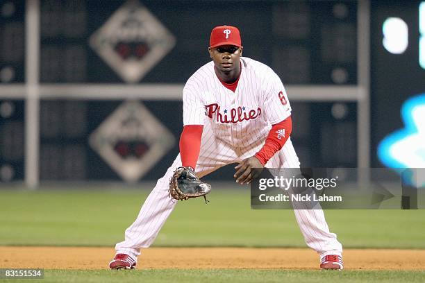 Ryan Howard of the Philadelphia Phillies stands ready on field against the Milwaukee Brewers during Game 2 of the NLDS Playoffs at Citizens Bank...