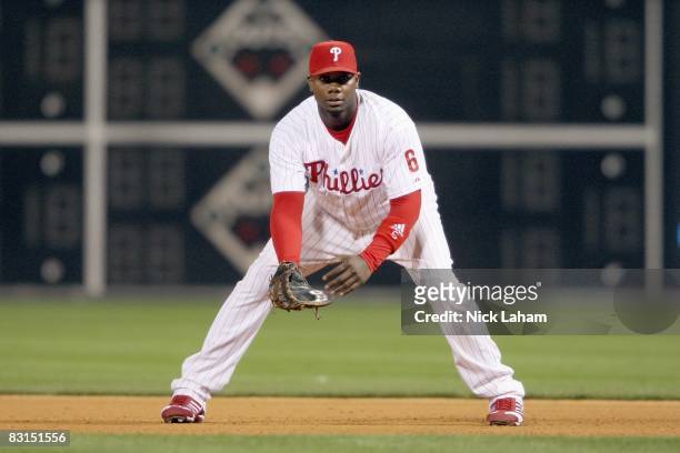 Ryan Howard of the Philadelphia Phillies stands ready on field against the Milwaukee Brewers during Game 2 of the NLDS Playoffs at Citizens Bank...