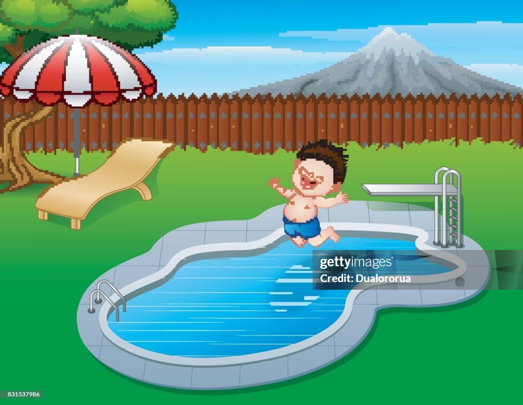 Cartoon Boy Jumping In Swimming Pool High-Res Vector Graphic - Getty Images
