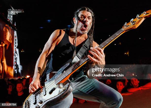 Musician Robert Trujillo of Metallica performs on stage at BC Place on August 14, 2017 in Vancouver, Canada.