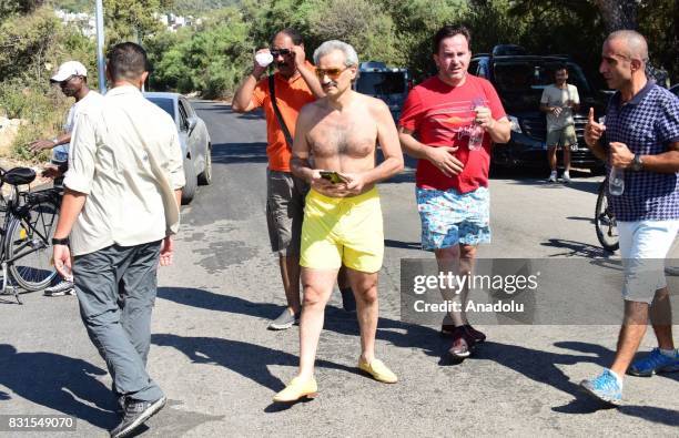 Saudi Prince Al-Waleed Bin Talal bin Abdulaziz al Saud is seen along with his bodyguards and fellows in the Aegean sea resort of Bodrum of Mugla...