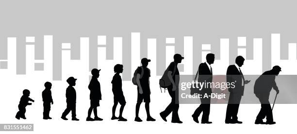 over the years - elderly walking stock illustrations