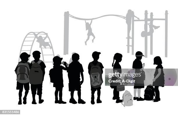 after school playground - people in a row stock illustrations