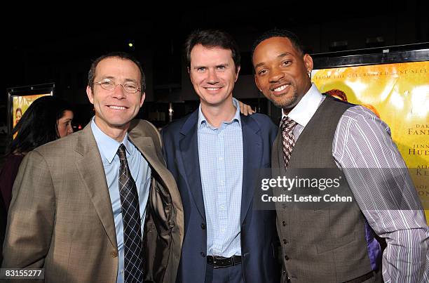 Richard Lovett and Fox Searchlight's Peter Rice and Will Smith arrive on the red carpet of the Los Angeles Premiere of "The Secret Life Of Bees" at...