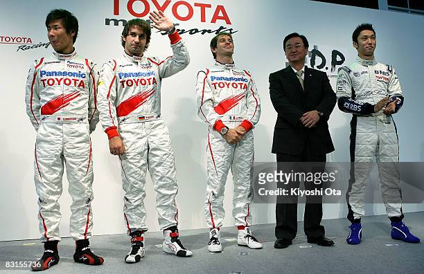 Kamui Kobayashi of Japan, Timo Glock of Germany, Jarno Trulli of Italy and the Panasonic Toyota Racing team, Toyota Motor Corporation Senior Managing...