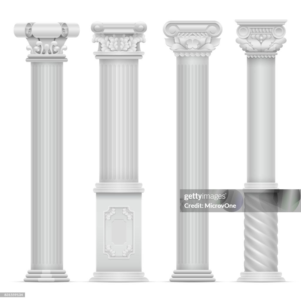 Realistic White Antique Roman Column Vector Set Building Stone Columns ...
