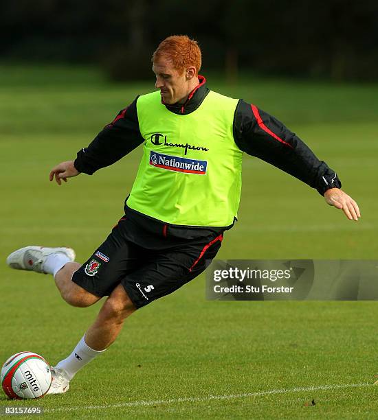 Wales defender James Collins in action during Wales Football training at the Vale Hotel on October 7, 2008 in Cardiff, Wales.