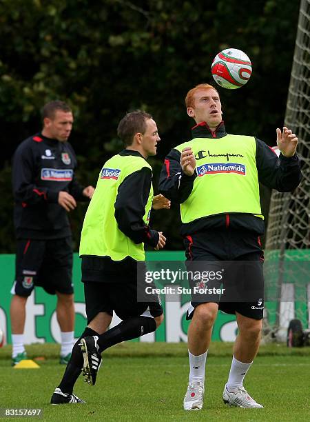 Wales defender James Collins in action during Wales Football training at the Vale Hotel on October 7, 2008 in Cardiff, Wales.