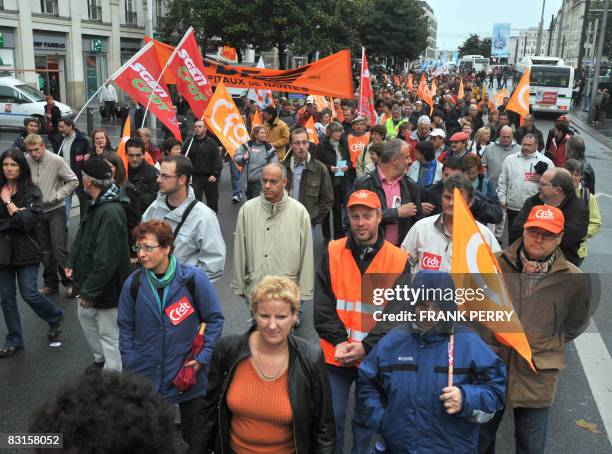 Hospital's employees take part in a protest called by the International Trade Union Confederation on the "world day for decent work" on October 7,...