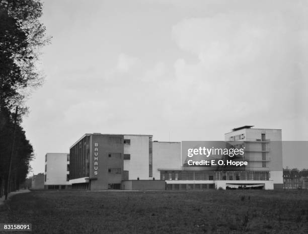 Exterior of the Bauhaus school, Dessau, Germany, 1928. The school, a center of artistic and design experimentation, existed from 1919 to 1933 and in...