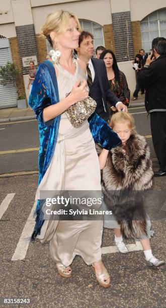 Kate Moss is seen at Leah Wood and Jack MacDonald wedding at Southwark Cathedral on June 21, 2008 in London, England.