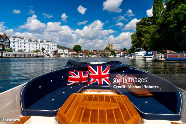 internal shot of pleasure boat in henley-on-thames - henley on thames fotografías e imágenes de stock